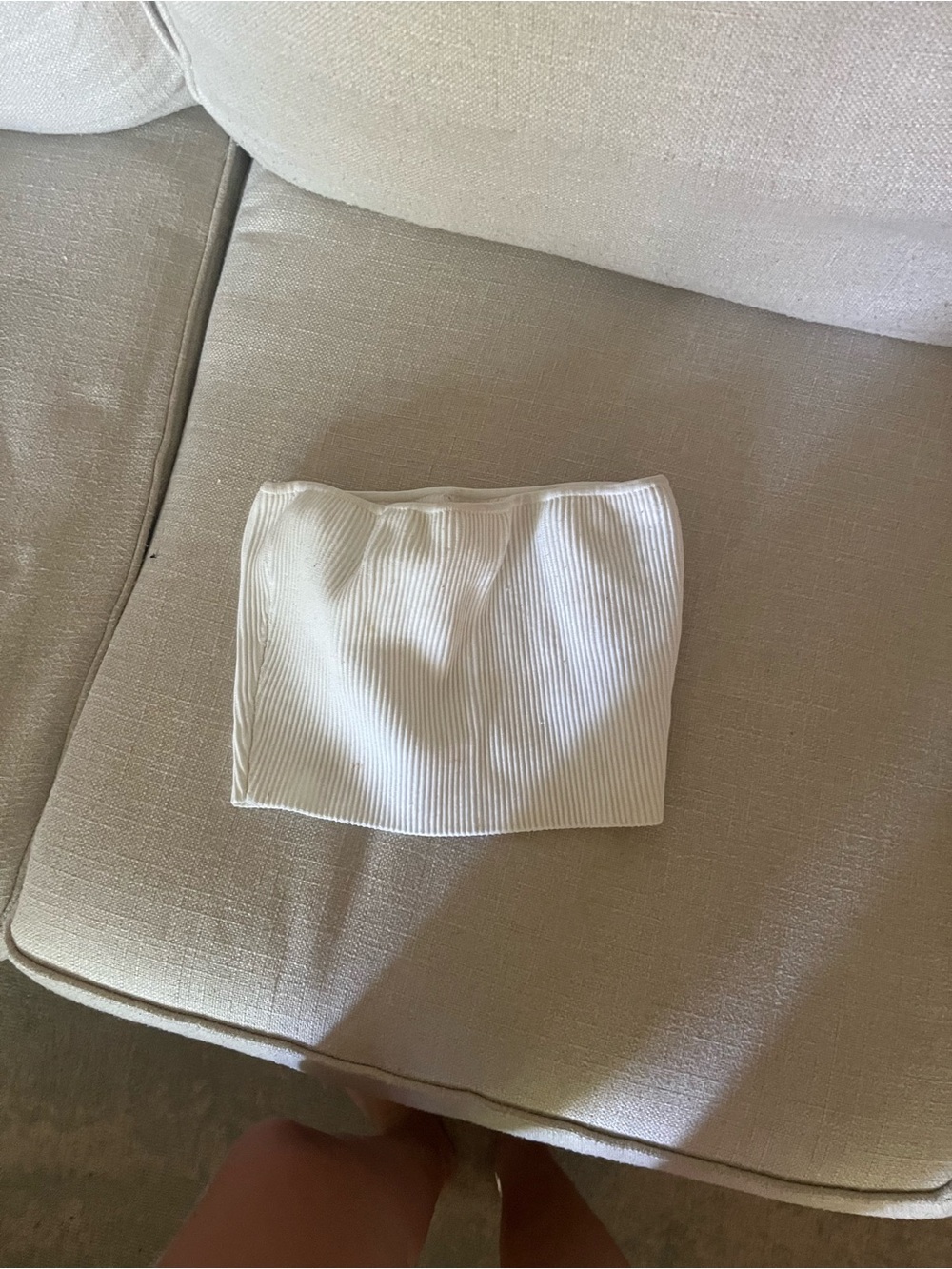 Babaton White Ribbed Strapless Bandeau Top